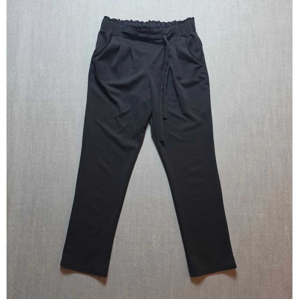 Soho Apparel Pants Women M Black Paperbag Waist Pleated Tie Front SG-JKP1068